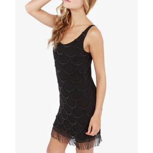 Black Swan Beaded Black Fringe Cocktail Dress